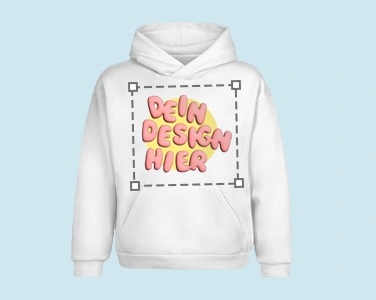 Individuell bedruckter Hoodie auf blauem Hintergrund