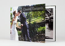 Lay flat photo book with landscape orientation and printed cover