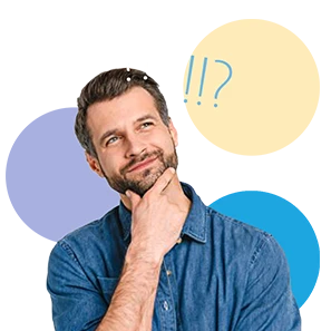 Nachdenklicher Mann vor Designelementen