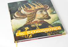 Printed hardcover book with bookmark ribbon and golden book corners