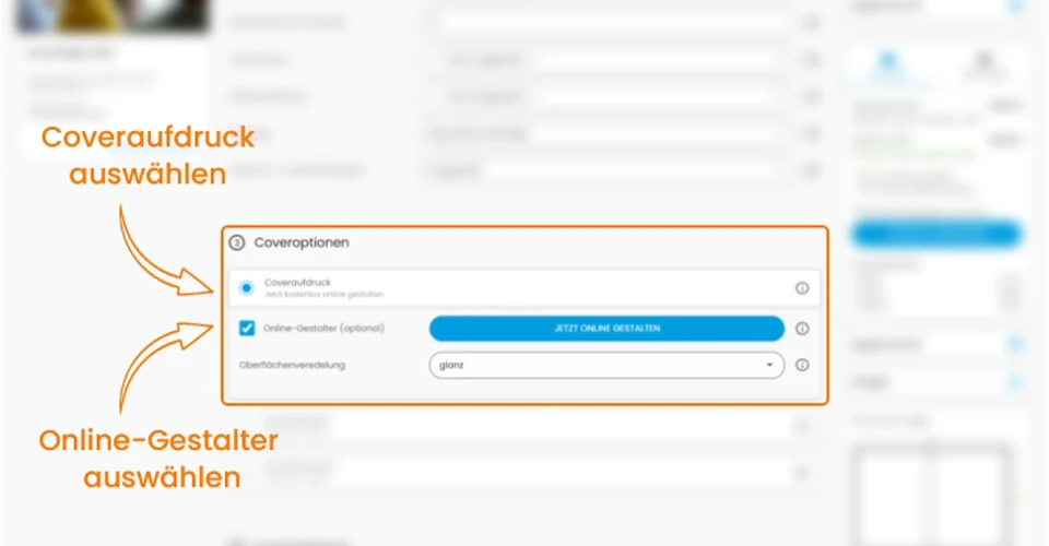 Coveraufdruck in Bestellmaske auswählen