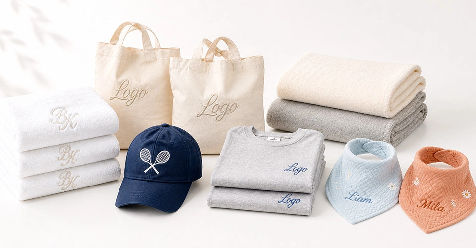 Various textile products customized with logo embroidery