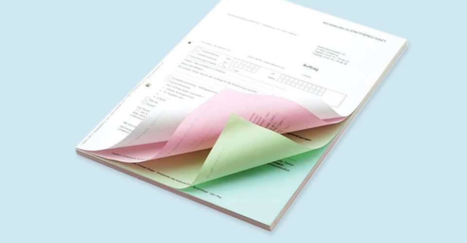 Carbonless form with turned corner