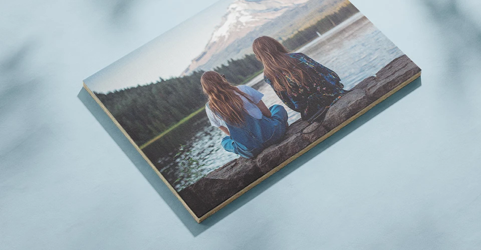 Wedding photos mounted on wood