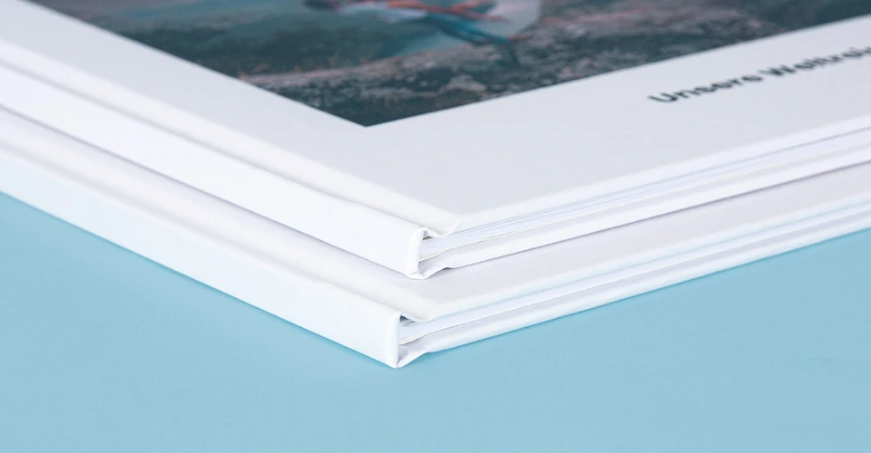 Hardcover books stacked, detail view