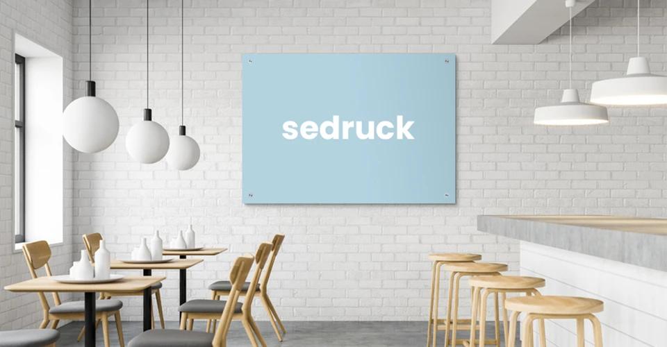 Printed foam board used as wall decoration in a café
