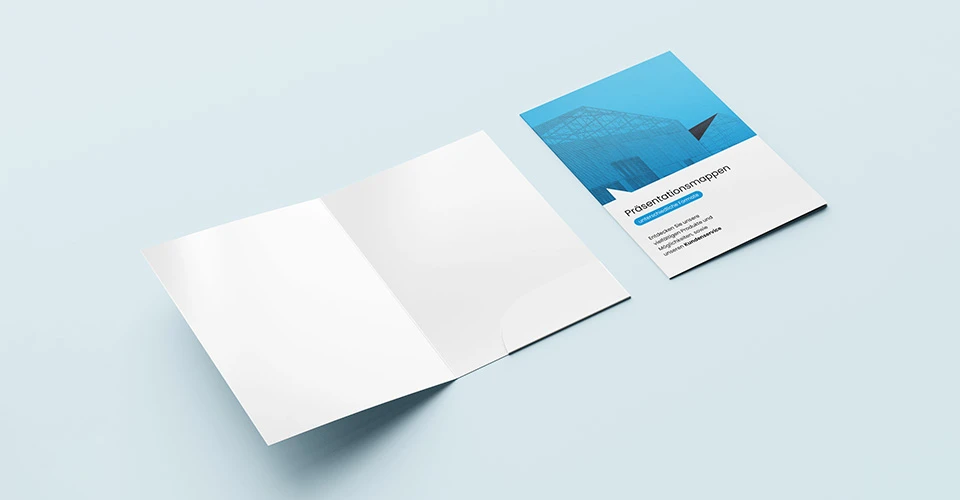 Presentation folders open and closed on blue background