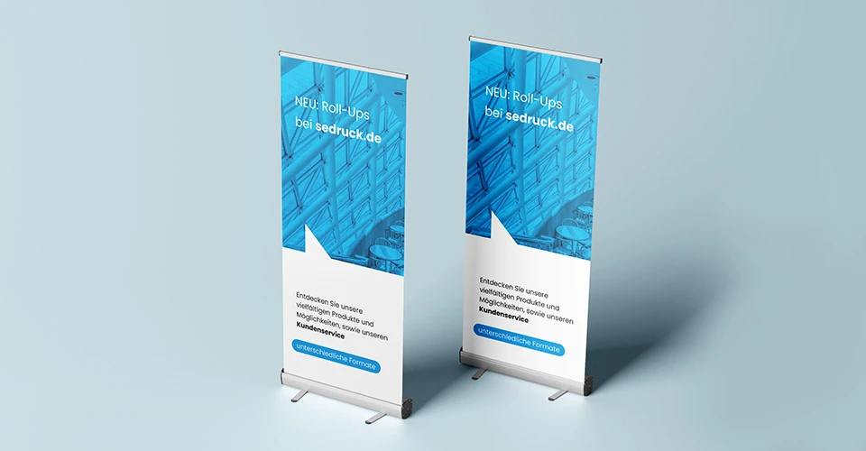 Roll-Ups for indoor use on blue background