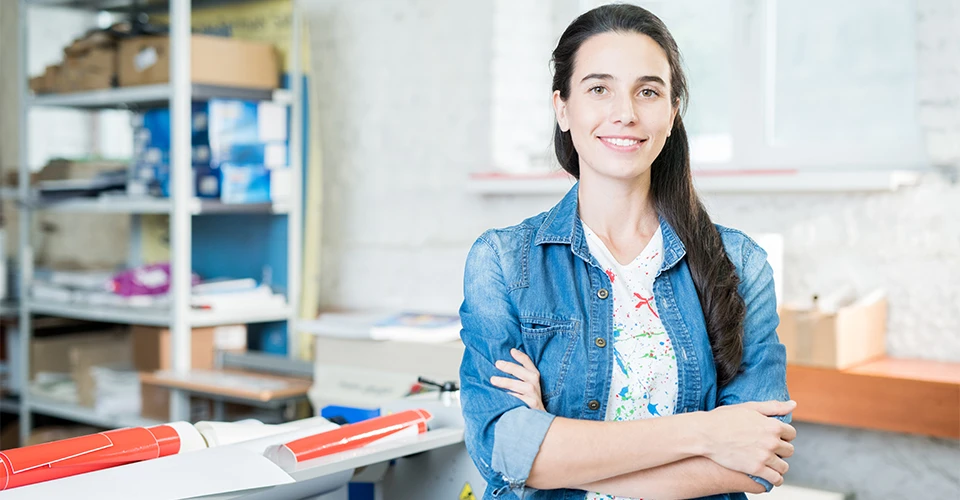 Print shop employee ready to help