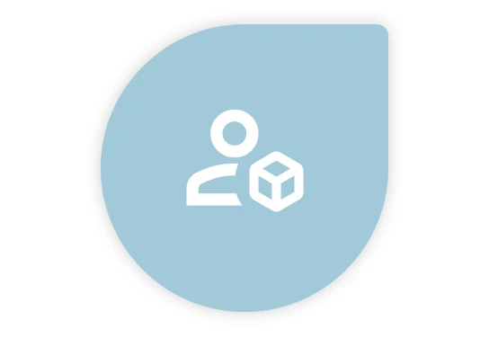 White icon on blue drop shape illustrating individual shipping
