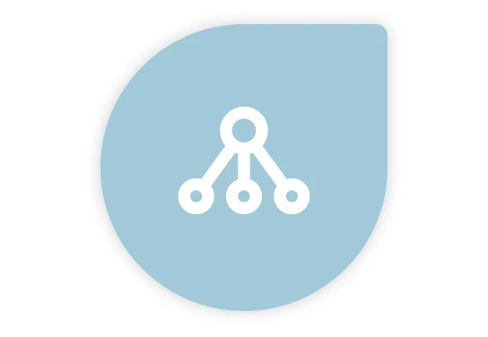 White icon on blue drop shape illustrating shipping management