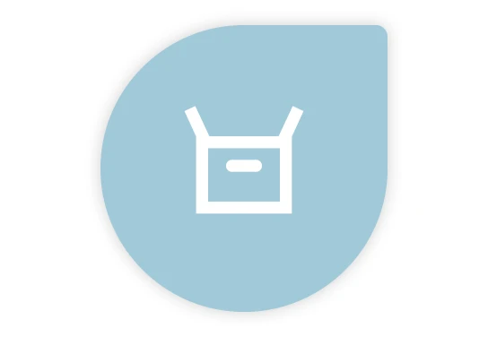 White icon on blue drop shape illustrating insertion of promotional material