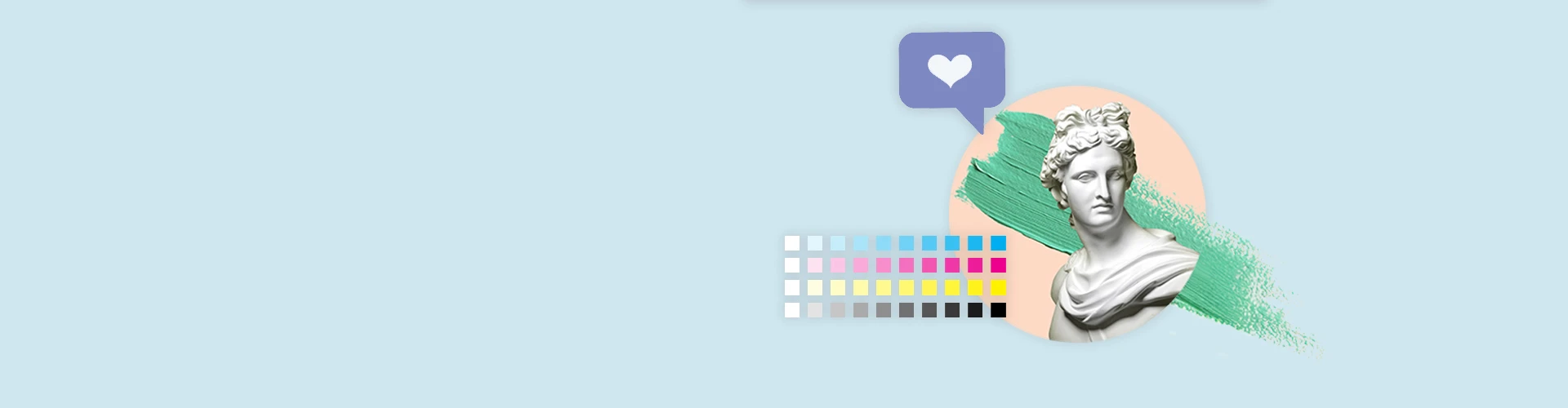 Gestaltungs- und Designservice von sedruck - Kopf einer Statue auf verschiedenen grafischen Elementen